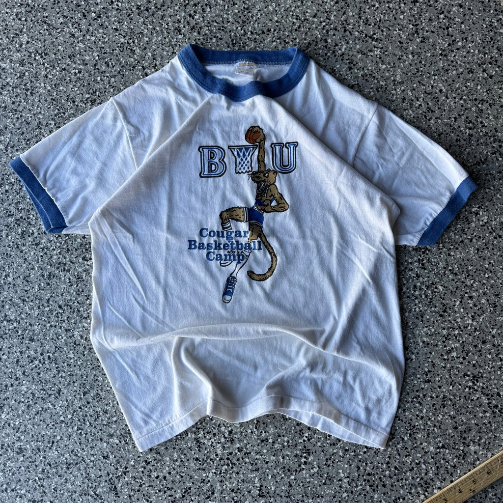 1980s BYU Cougar Basketball Ringer T-shirt (M)