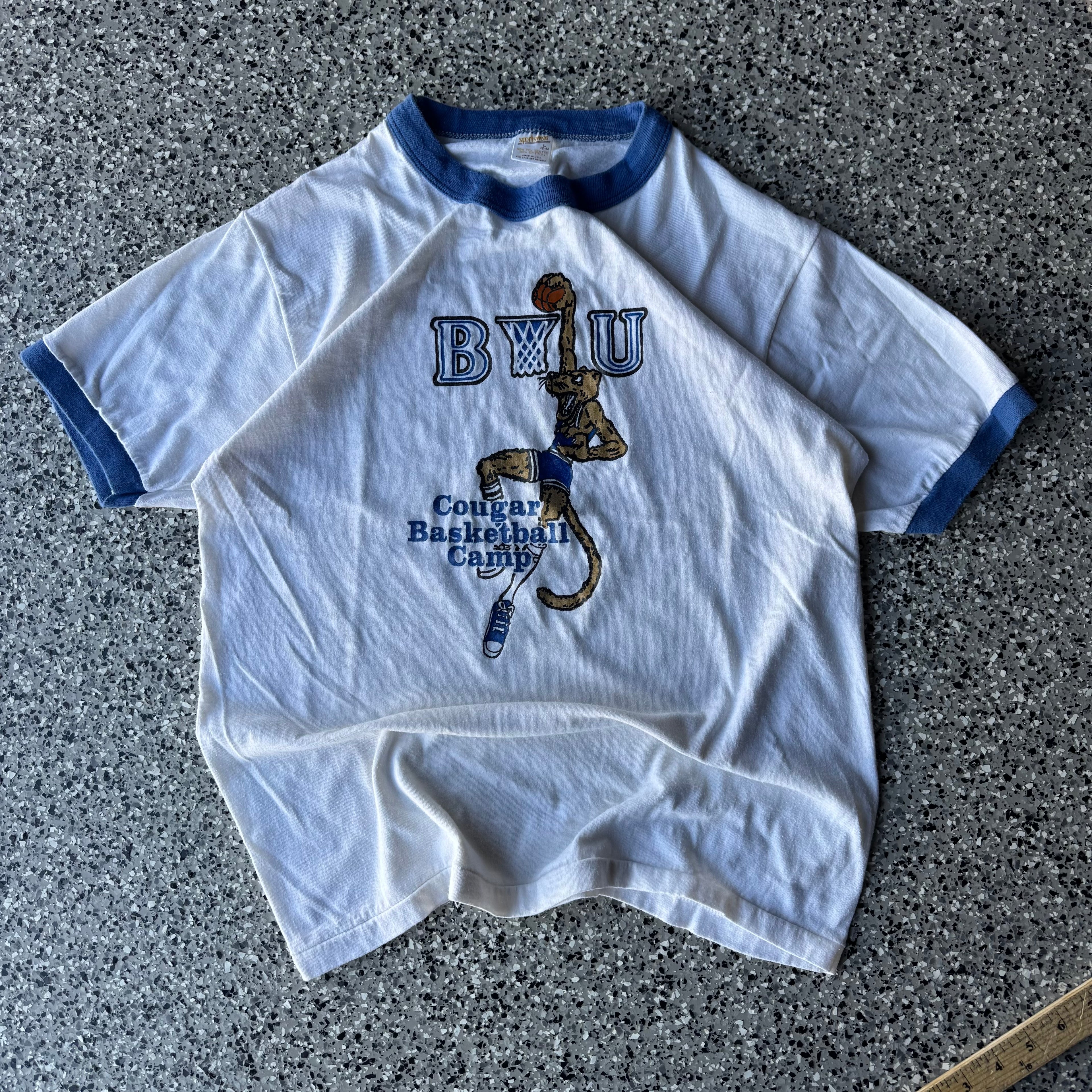 1980s BYU Cougar Basketball Ringer T-shirt (M)