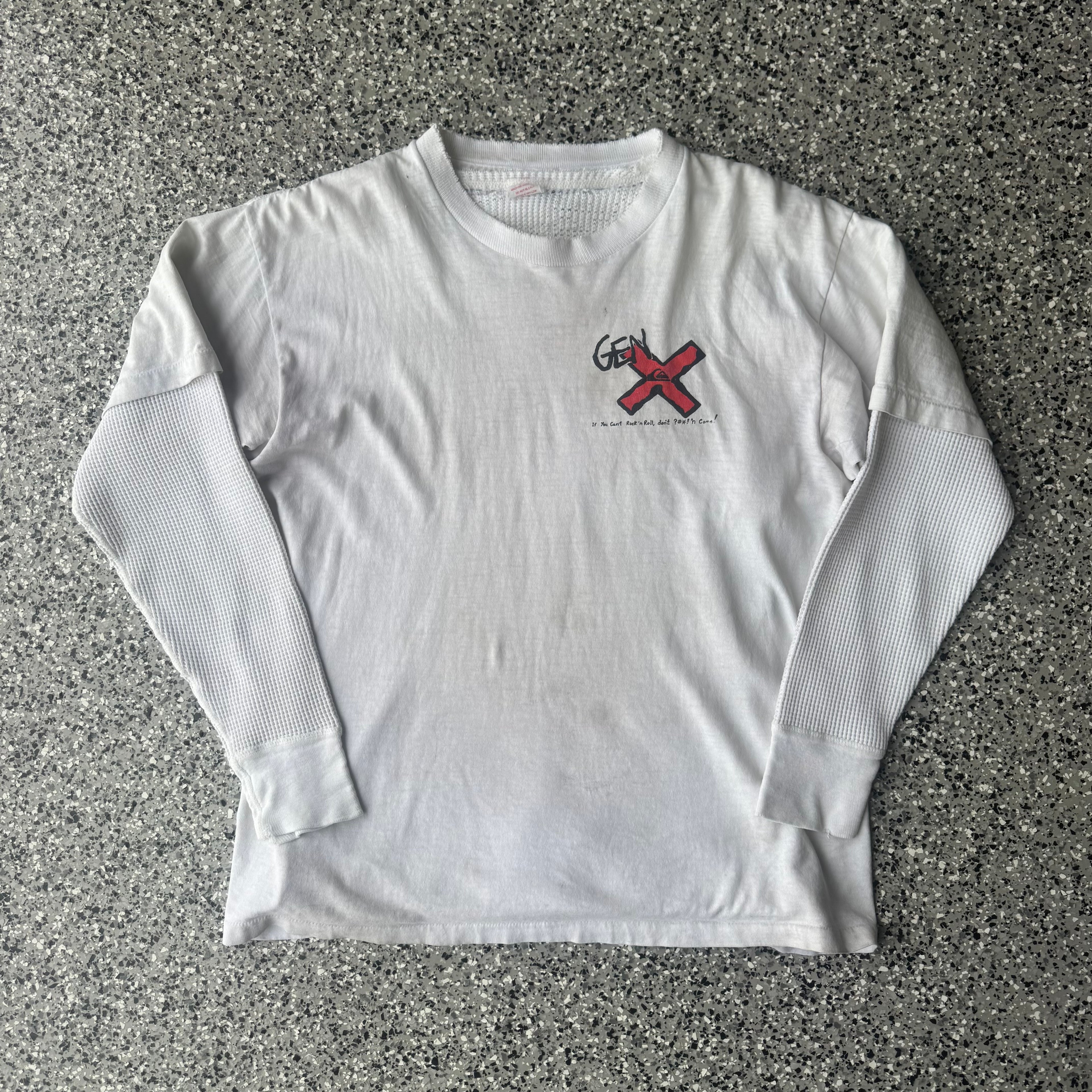1980s Quiksilver Surf “If you Can’t rock and roll don’t F*cking come” Distressed shirt (M)