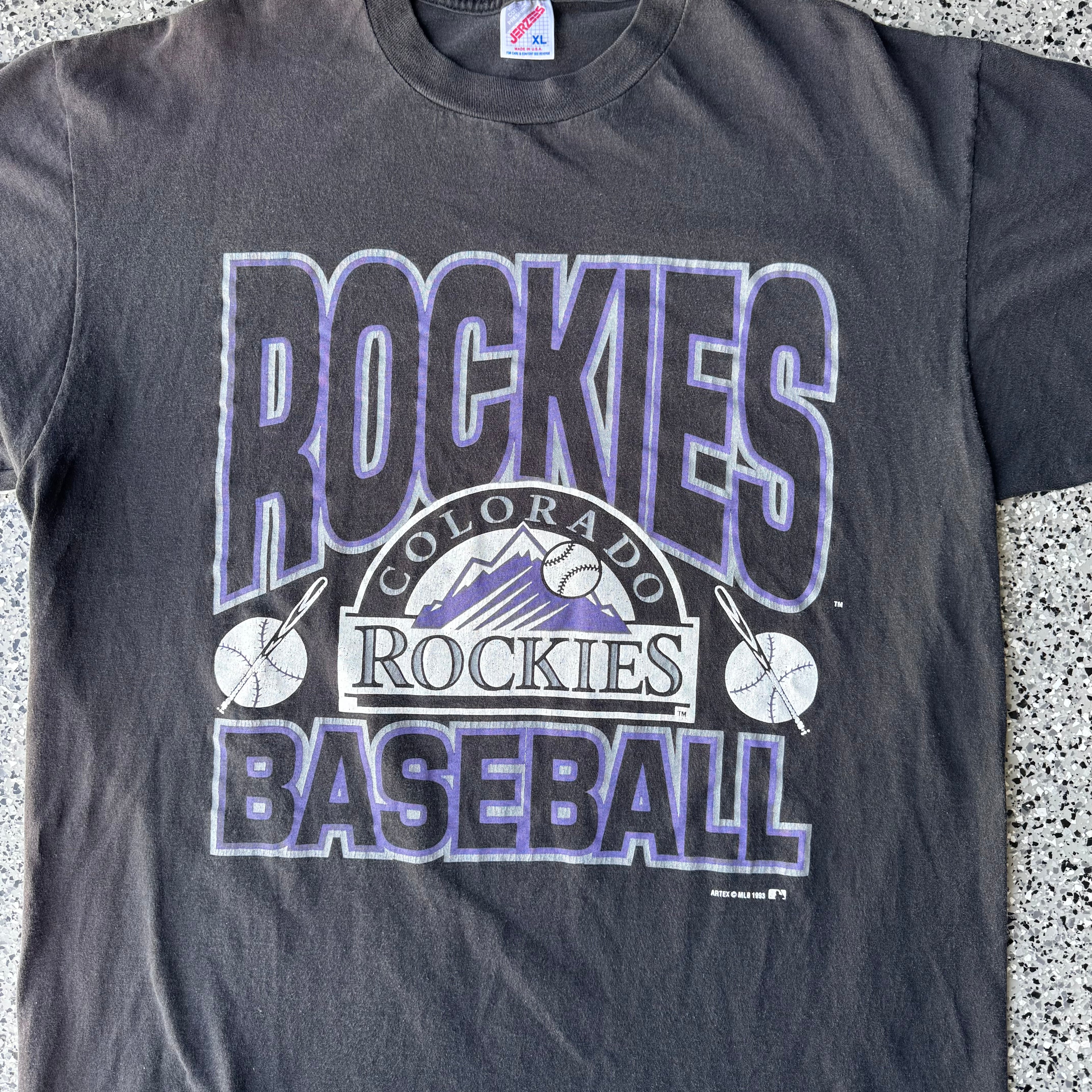 1990s Rockies Baseball Black T-Shirts (XL)