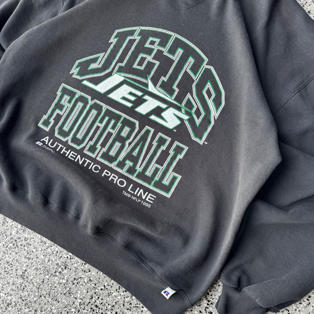 1990s Russell Jets Football Made in USA Black Crewneck (XL)