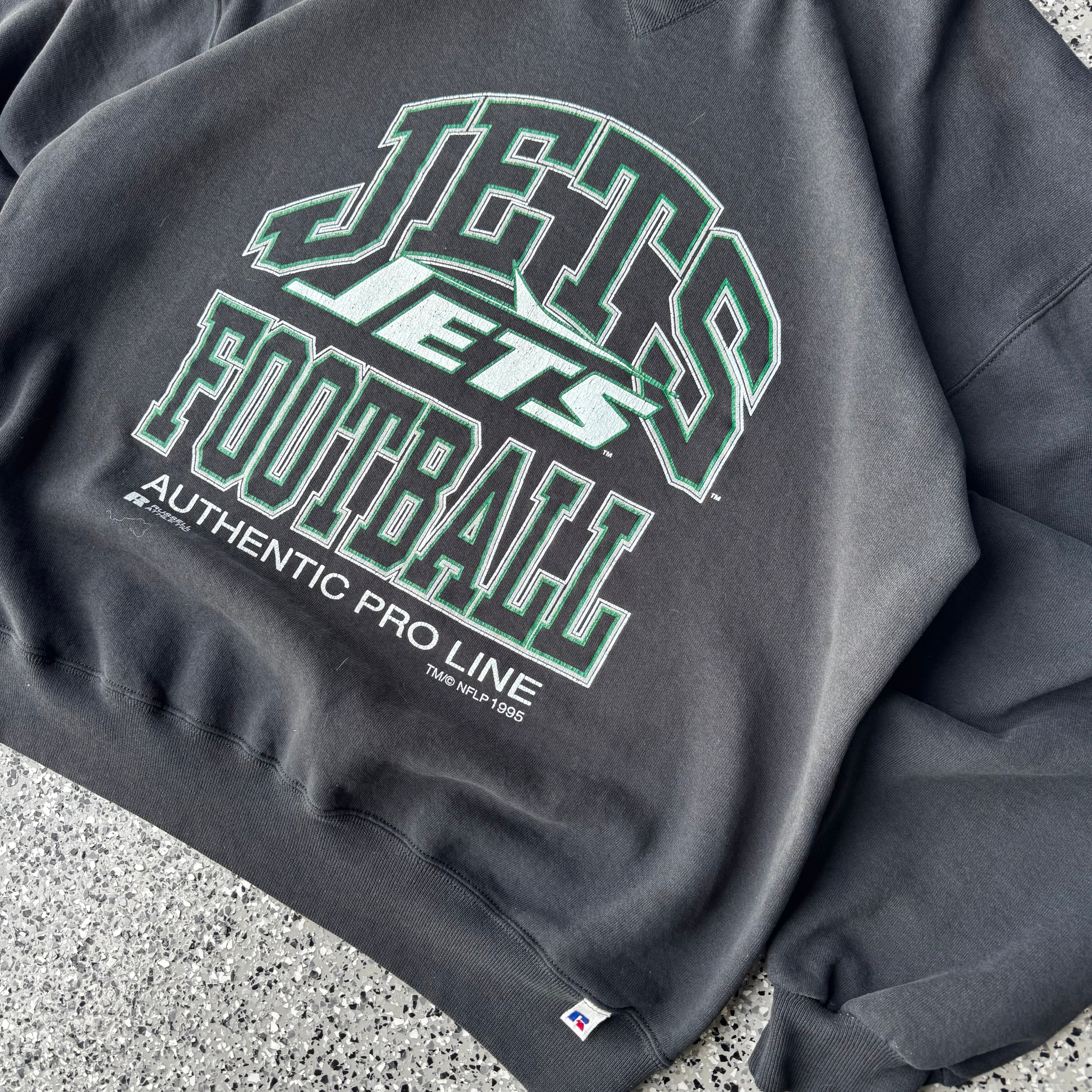 1990s Russell Jets Football Made in USA Black Crewneck (XL)