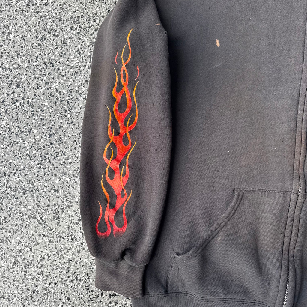 1990s Harley-davidson flame sleeve Faded & distressed Hoodie