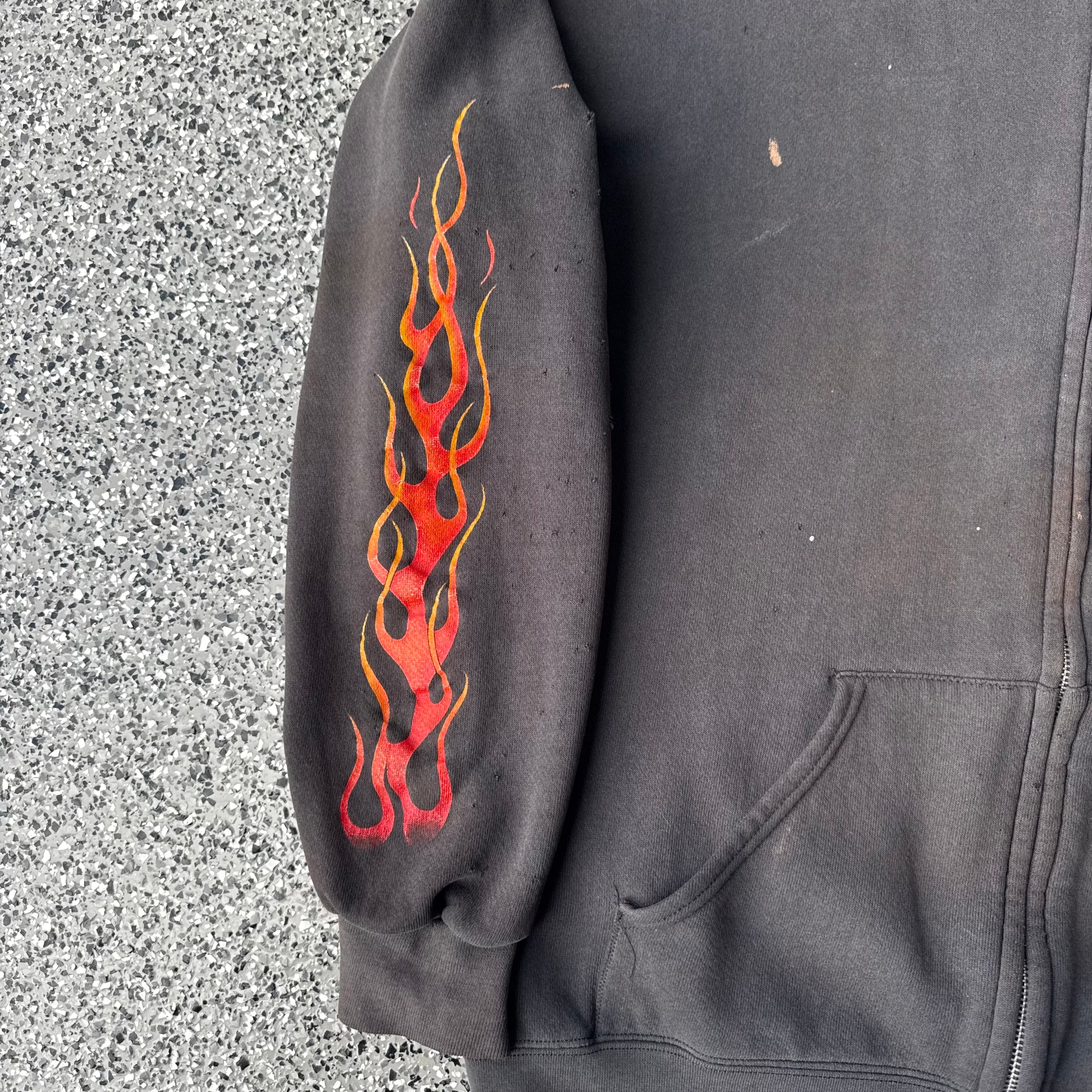 1990s Harley-davidson flame sleeve Faded & distressed Hoodie