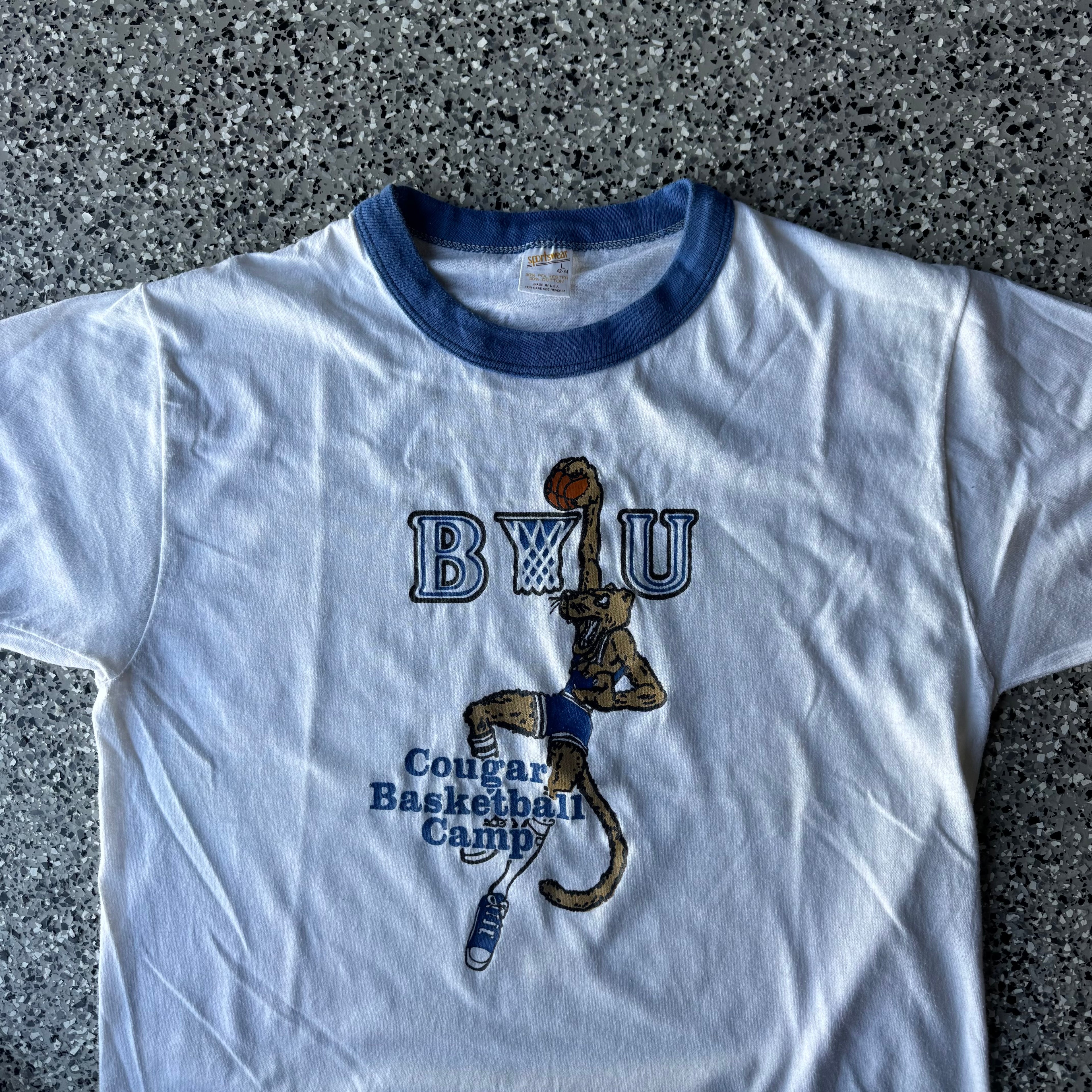1980s BYU Cougar Basketball Ringer T-shirt (M)