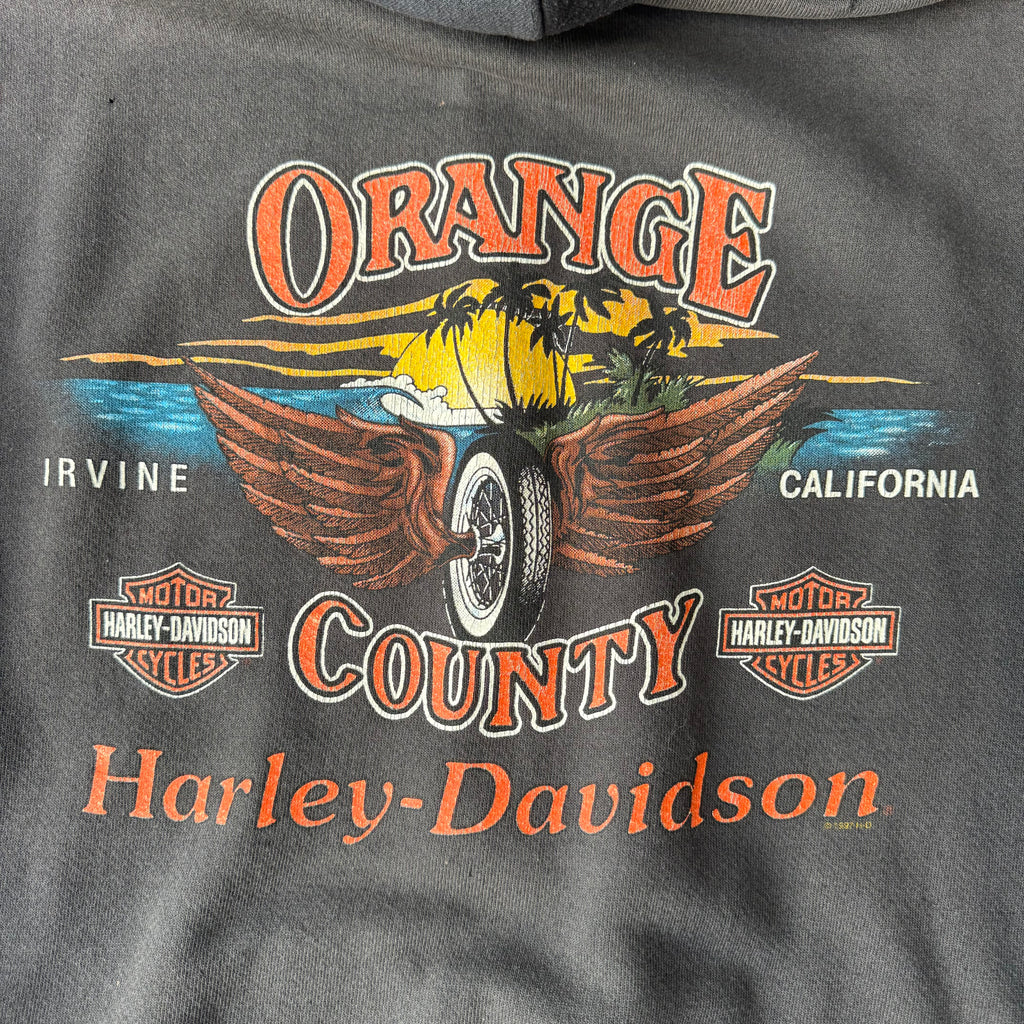 1990s Harley-davidson flame sleeve Faded & distressed Hoodie