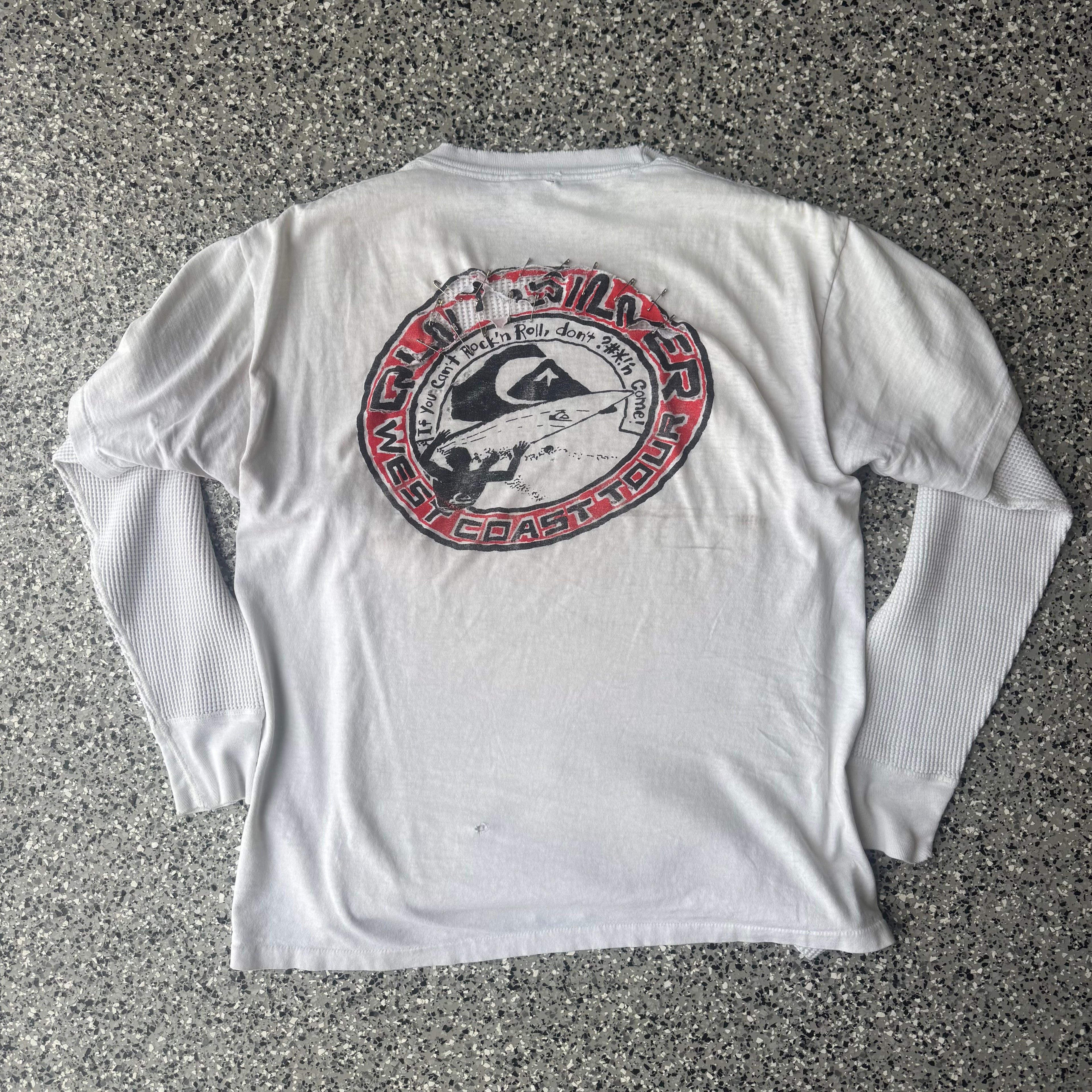 1980s Quiksilver Surf “If you Can’t rock and roll don’t F*cking come” Distressed shirt (M)