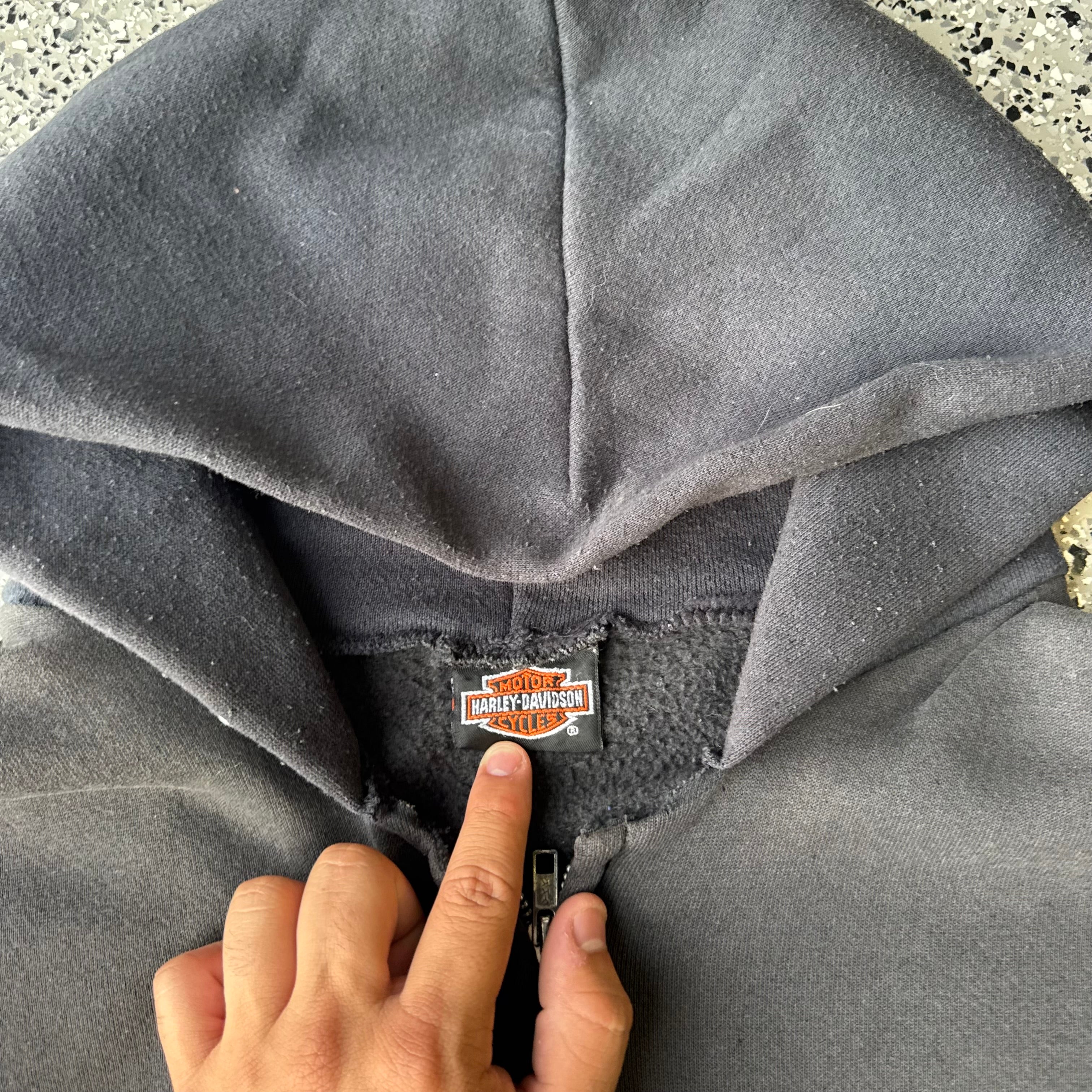 1990s Harley-davidson flame sleeve Faded & distressed Hoodie