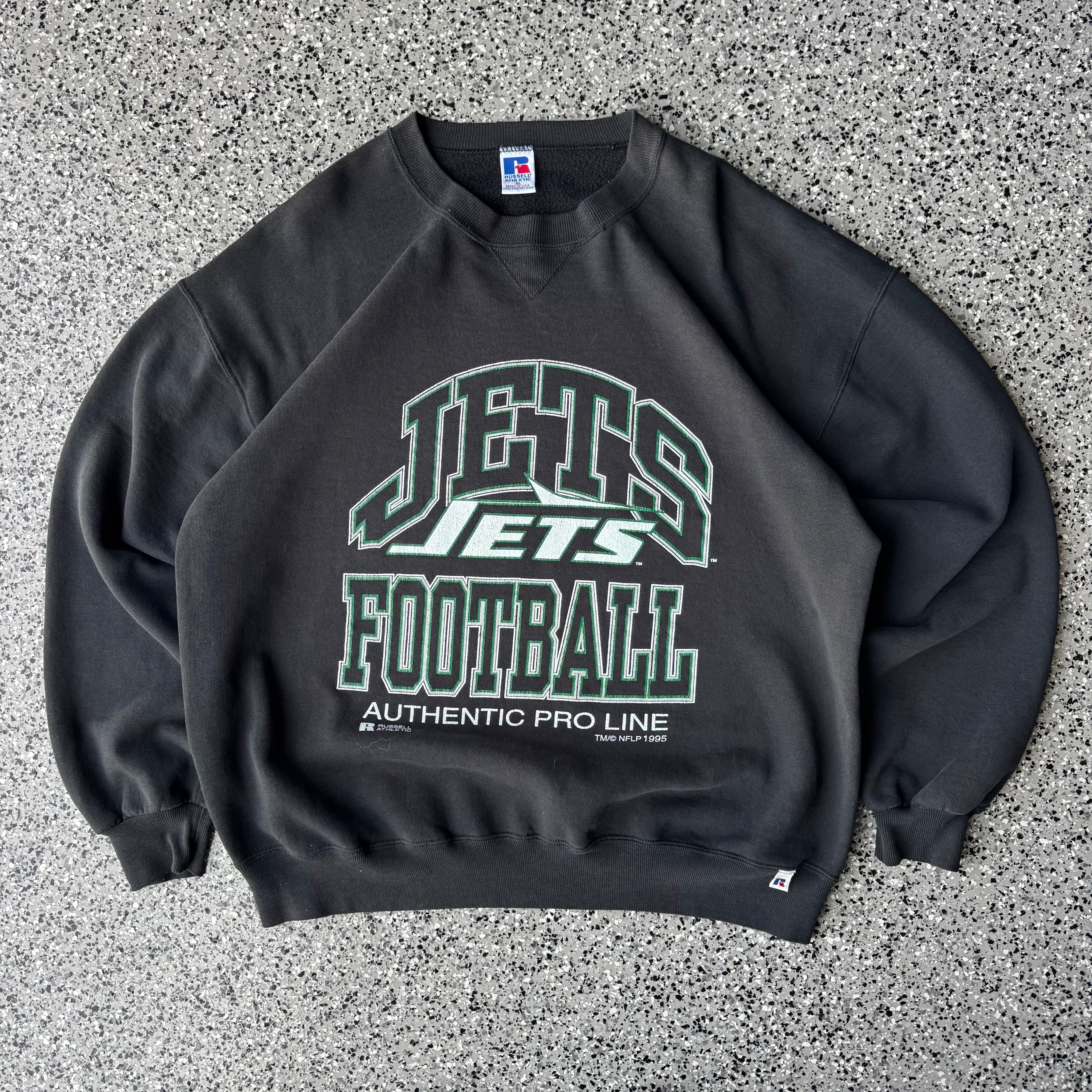1990s Russell Jets Football Made in USA Black Crewneck (XL)