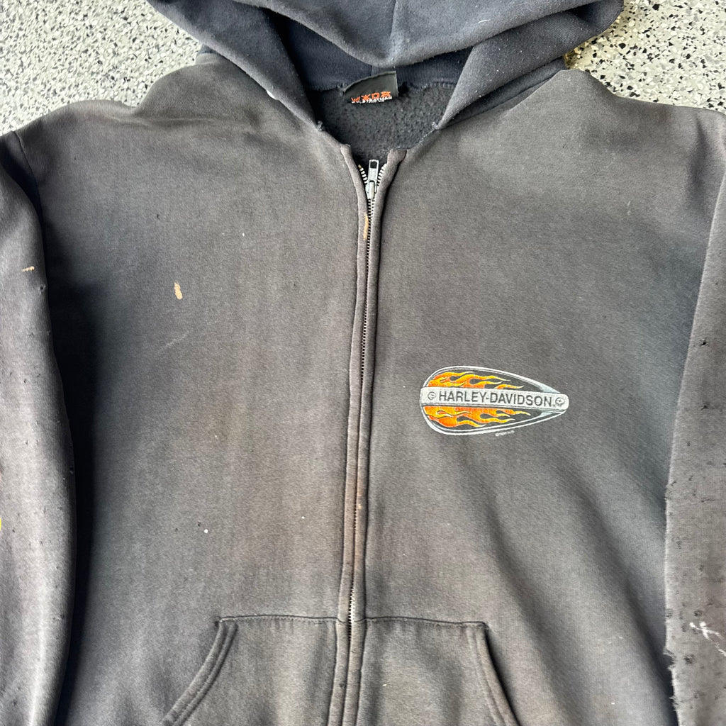 1990s Harley-davidson flame sleeve Faded & distressed Hoodie